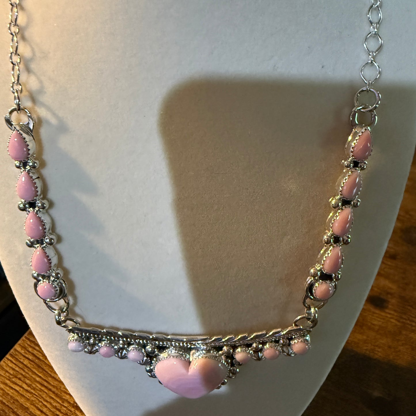 Lawrence Baca Pink Conch Gemstone Bar Necklace 19 Inch Sterling Silver