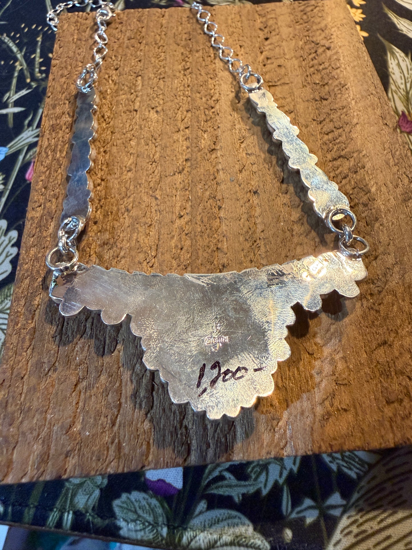 Lawrence Baca Pink Conch Gemstone Bar Necklace 19 Inch Sterling Silver
