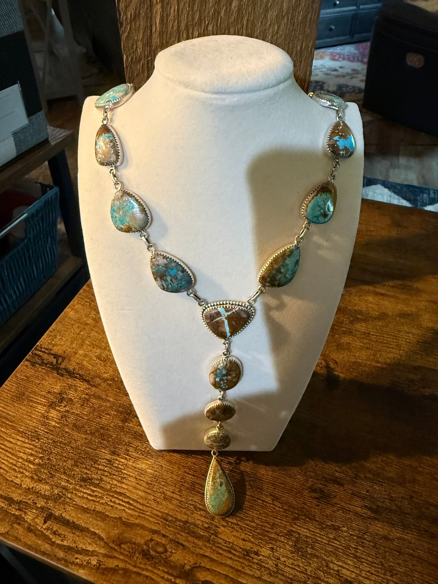 Royston Ribbon Turquoise Gemstone Lariat Necklace 20 Inch Sterling Silver