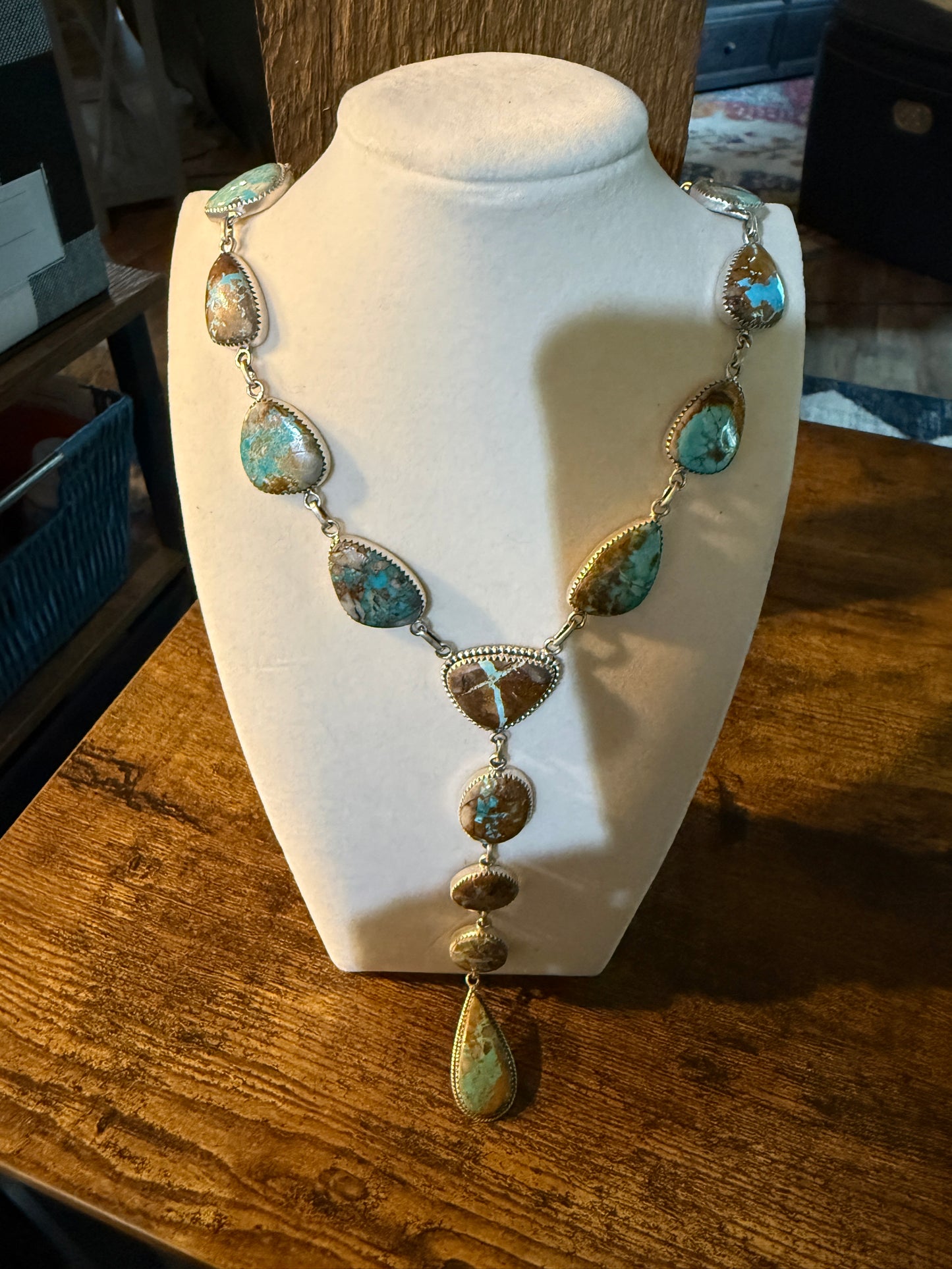 Royston Ribbon Turquoise Gemstone Lariat Necklace 20 Inch Sterling Silver