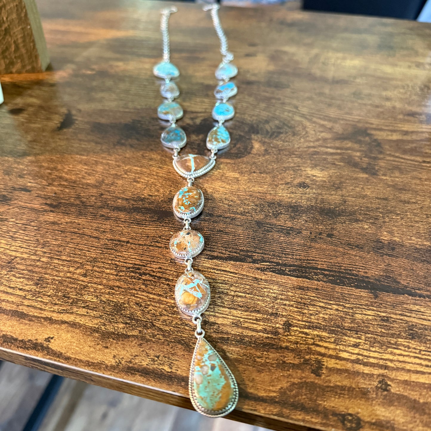 Royston Ribbon Turquoise Gemstone Lariat Necklace 20 Inch Sterling Silver