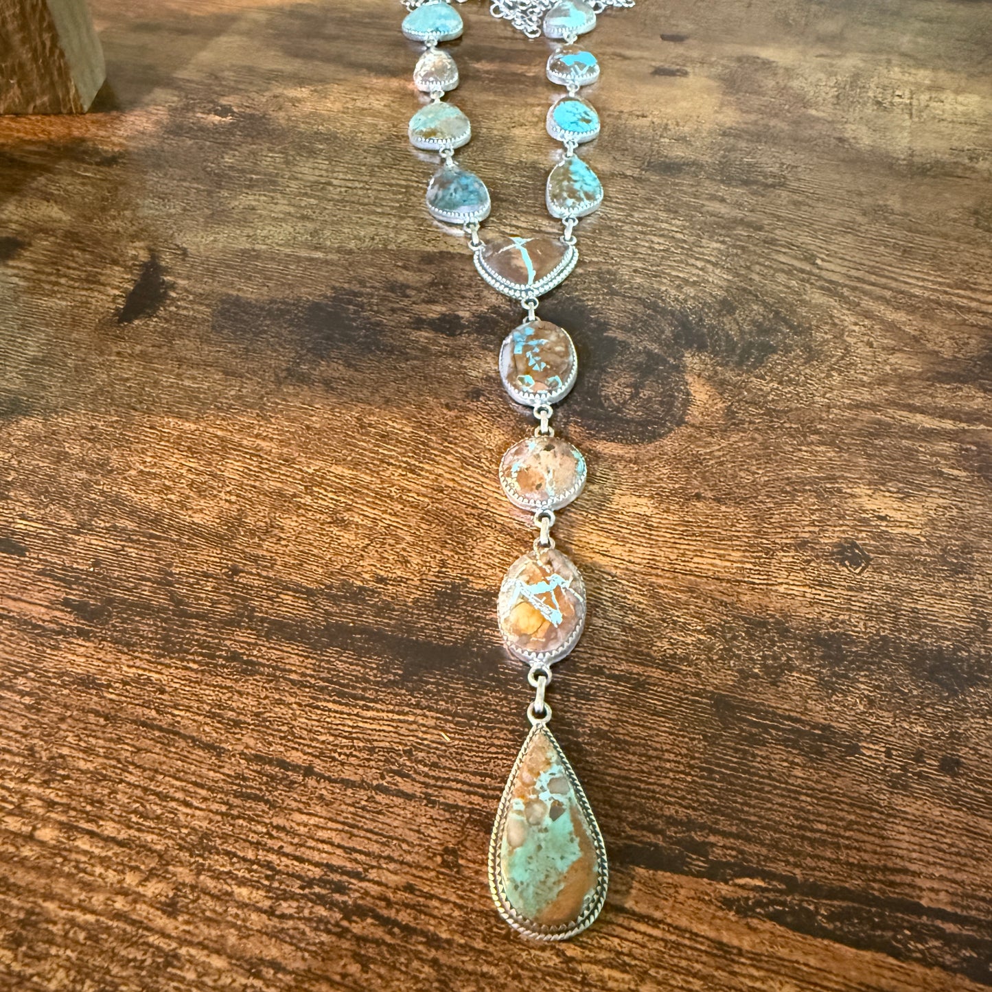Royston Ribbon Turquoise Gemstone Lariat Necklace 20 Inch Sterling Silver
