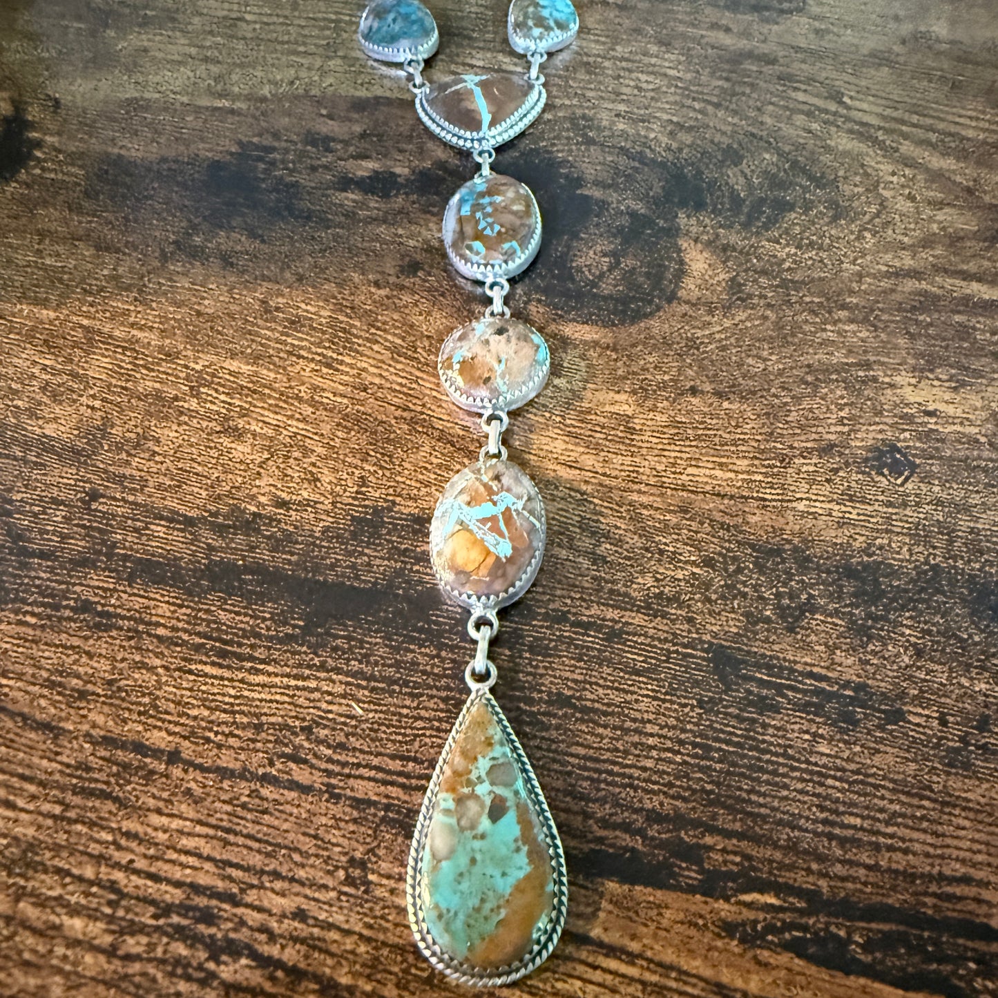 Royston Ribbon Turquoise Gemstone Lariat Necklace 20 Inch Sterling Silver