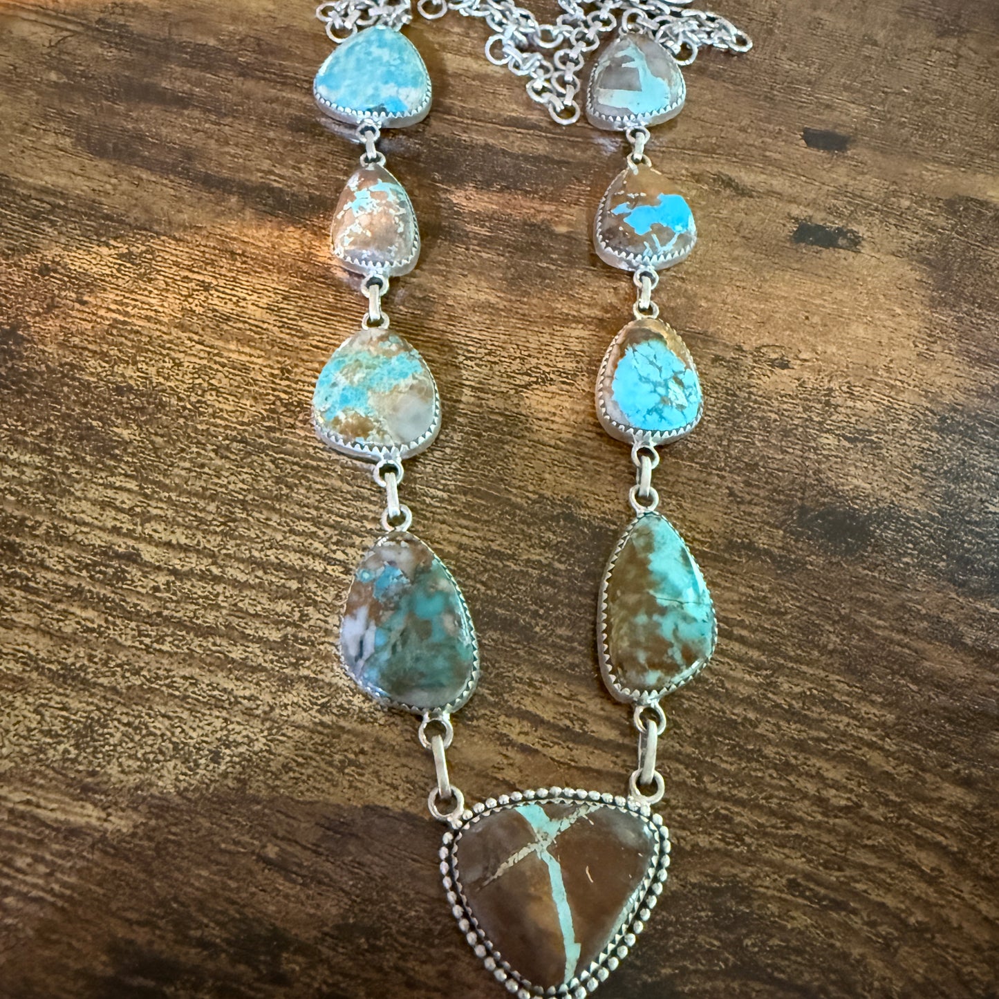 Royston Ribbon Turquoise Gemstone Lariat Necklace 20 Inch Sterling Silver