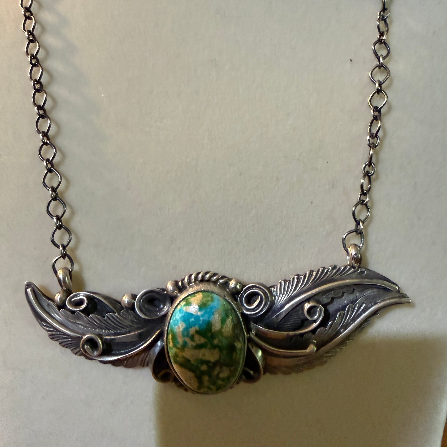 Signed Jimmy Lee Sonoran Gold Turquoise Gemstone Necklace In Sterling Silver