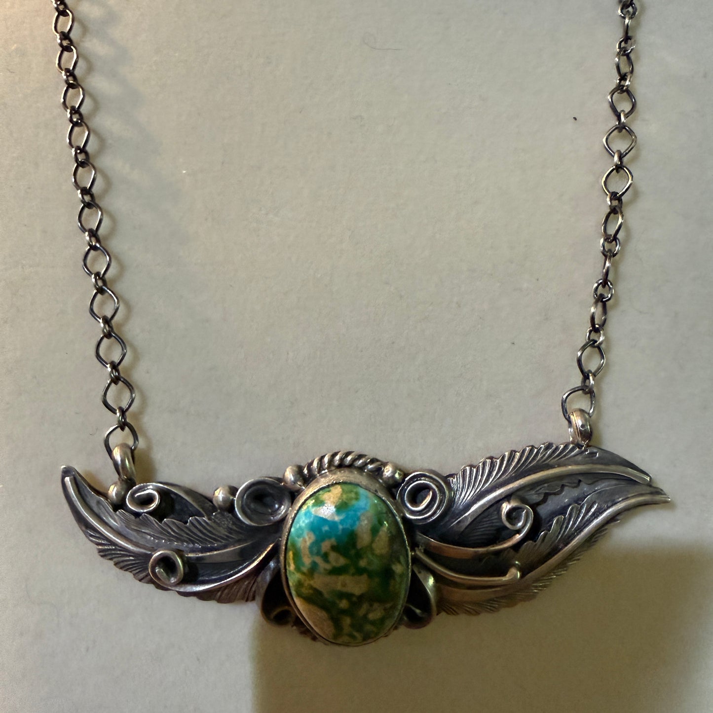 Signed Jimmy Lee Sonoran Gold Turquoise Gemstone Necklace In Sterling Silver