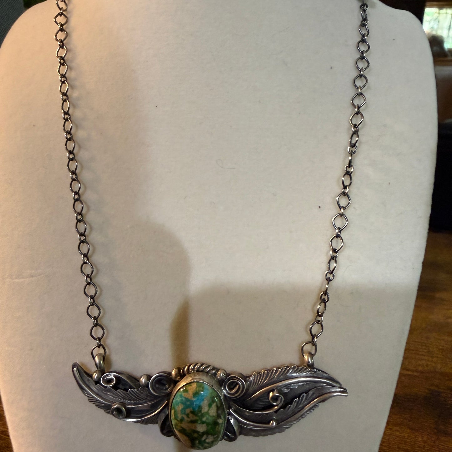 Signed Jimmy Lee Sonoran Gold Turquoise Gemstone Necklace In Sterling Silver