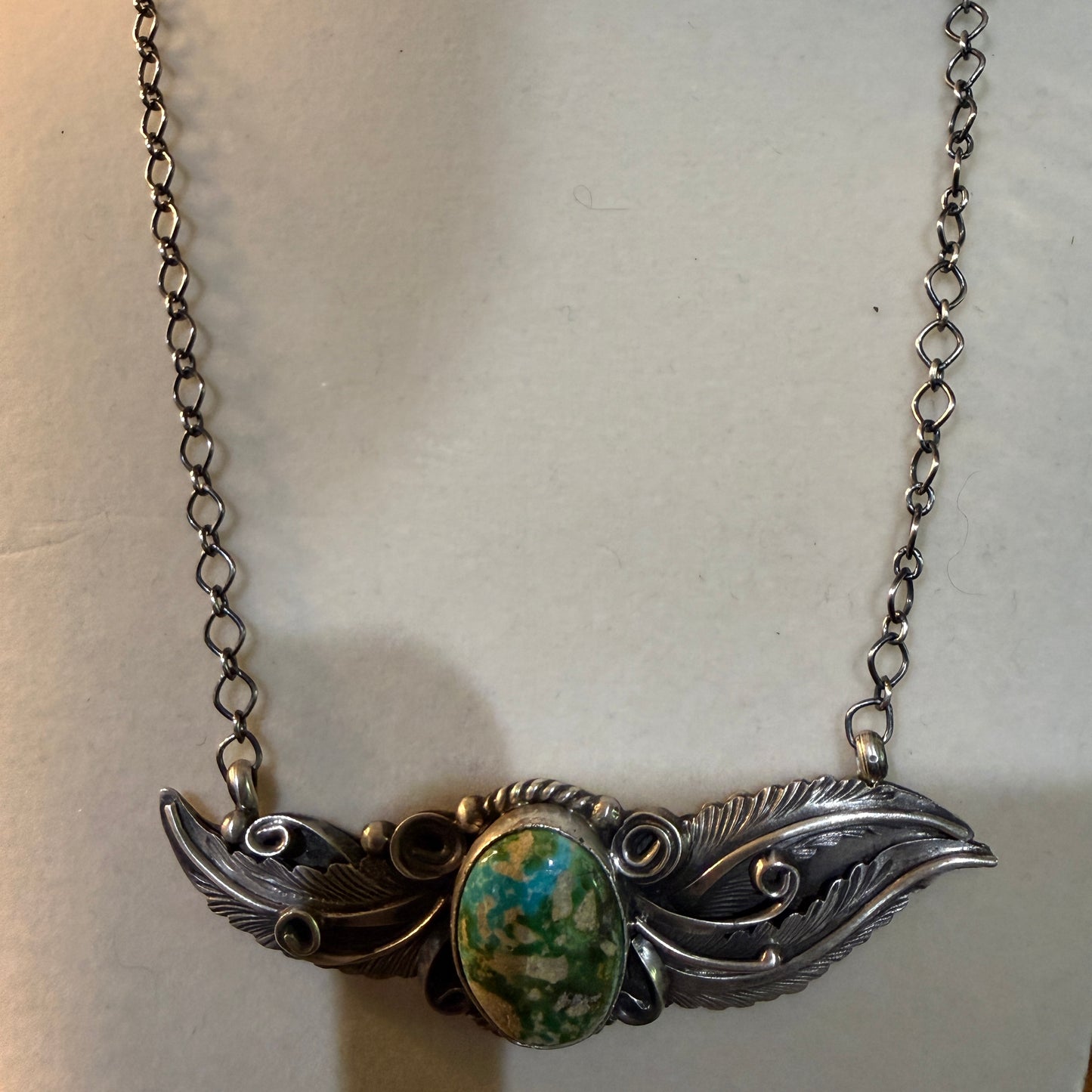 Signed Jimmy Lee Sonoran Gold Turquoise Gemstone Necklace In Sterling Silver