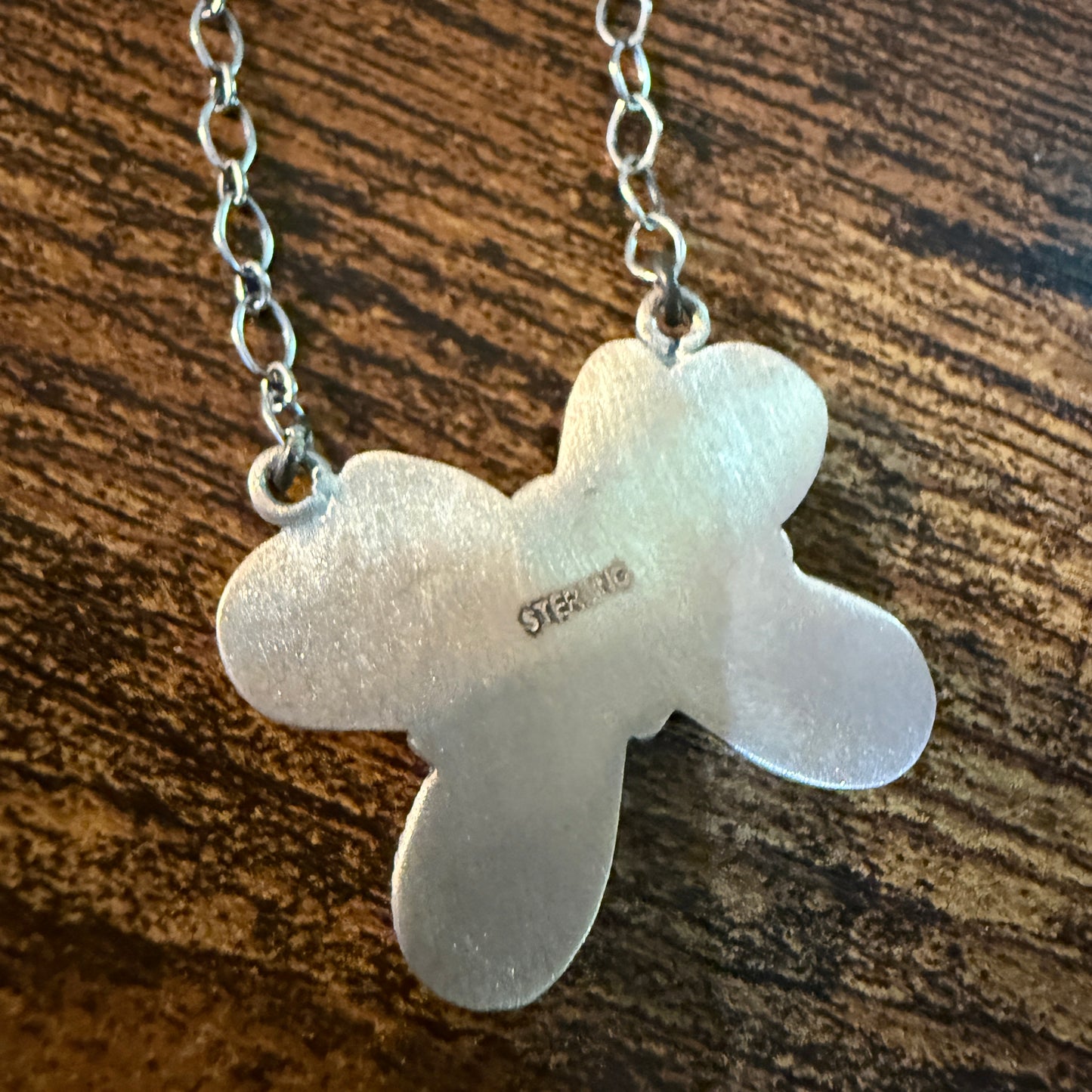 Pink Conch Butterfly Gemstone Necklace 18 Inch Sterling Silver