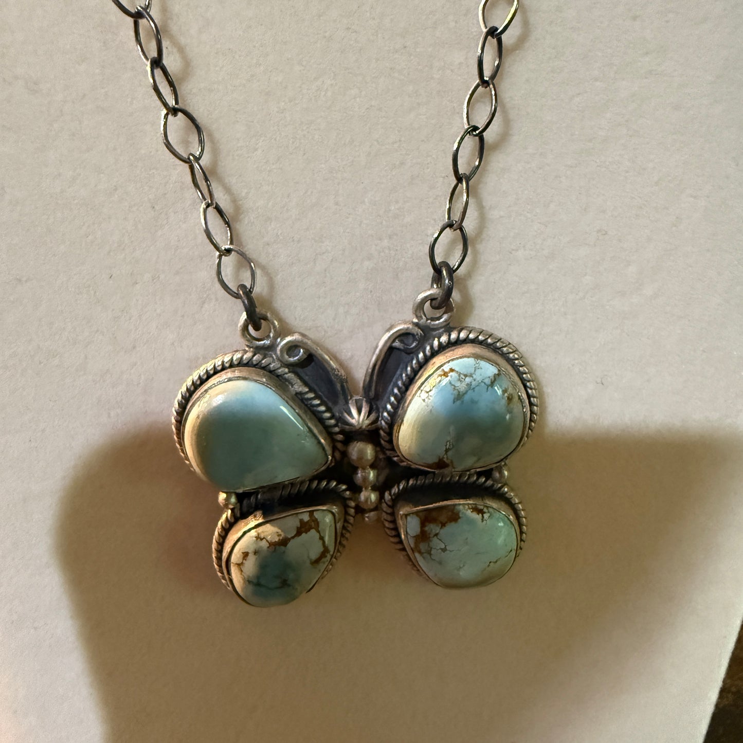 Dry Creek Turquoise Gemstone Butterfly Necklace Sterling Silver 18 Inch