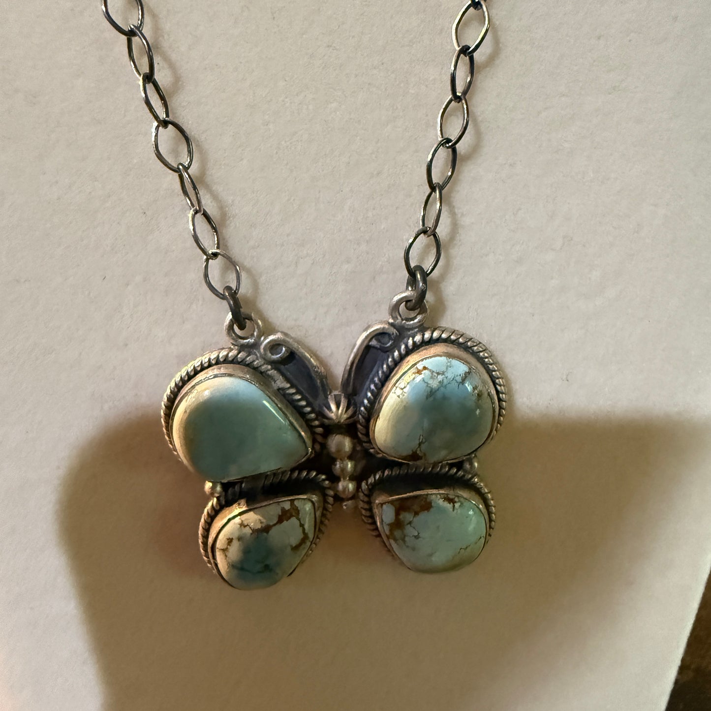 Dry Creek Turquoise Gemstone Butterfly Necklace Sterling Silver 18 Inch