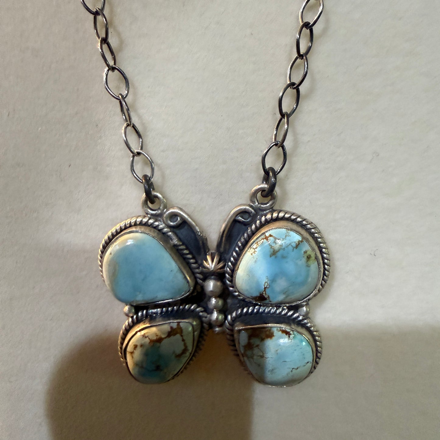 Dry Creek Turquoise Gemstone Butterfly Necklace Sterling Silver 18 Inch