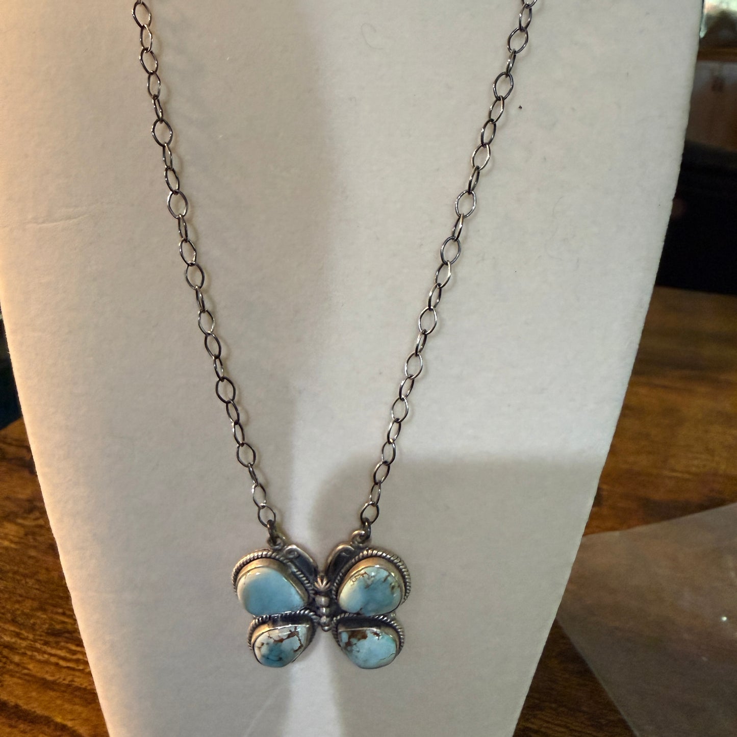 Dry Creek Turquoise Gemstone Butterfly Necklace Sterling Silver 18 Inch