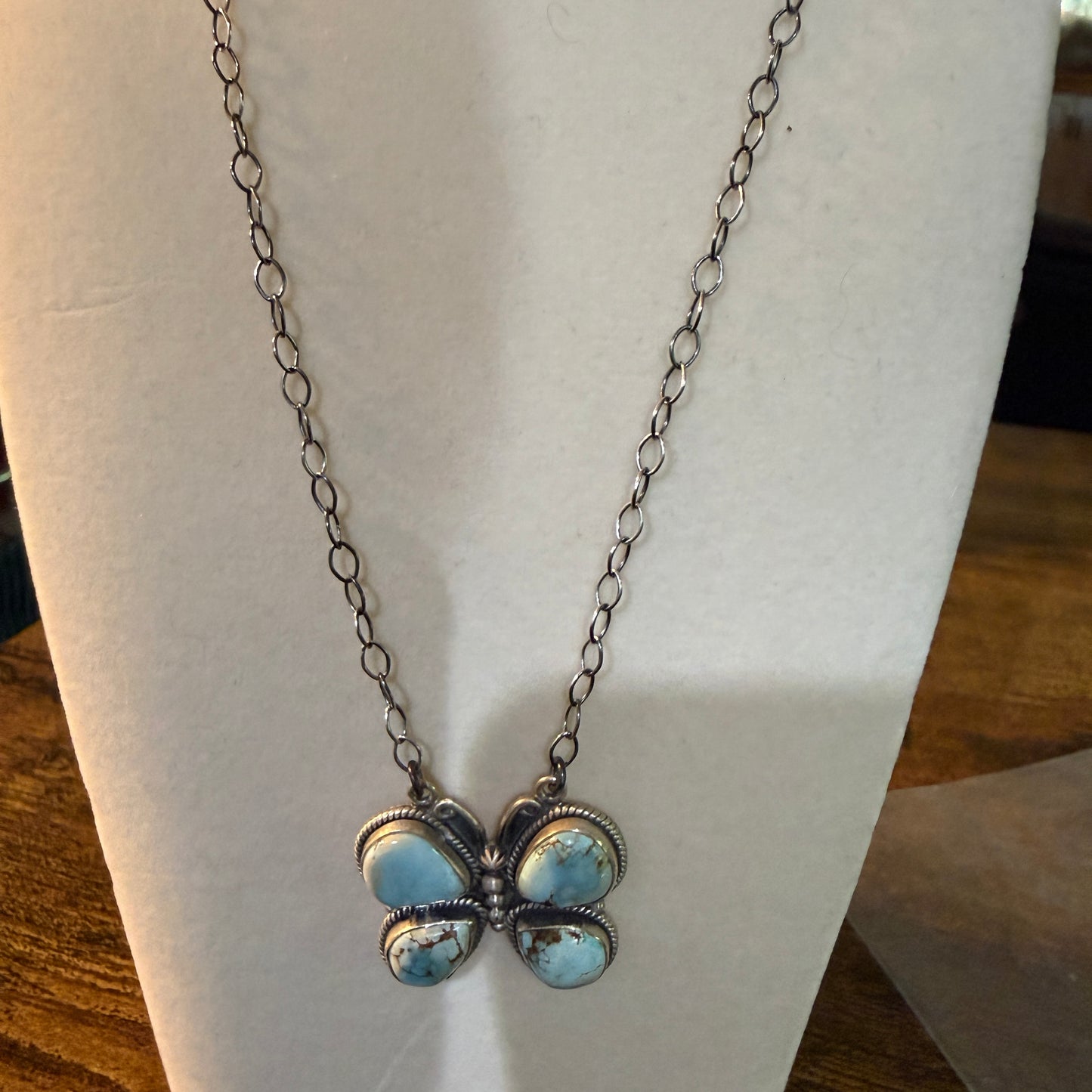 Dry Creek Turquoise Gemstone Butterfly Necklace Sterling Silver 18 Inch