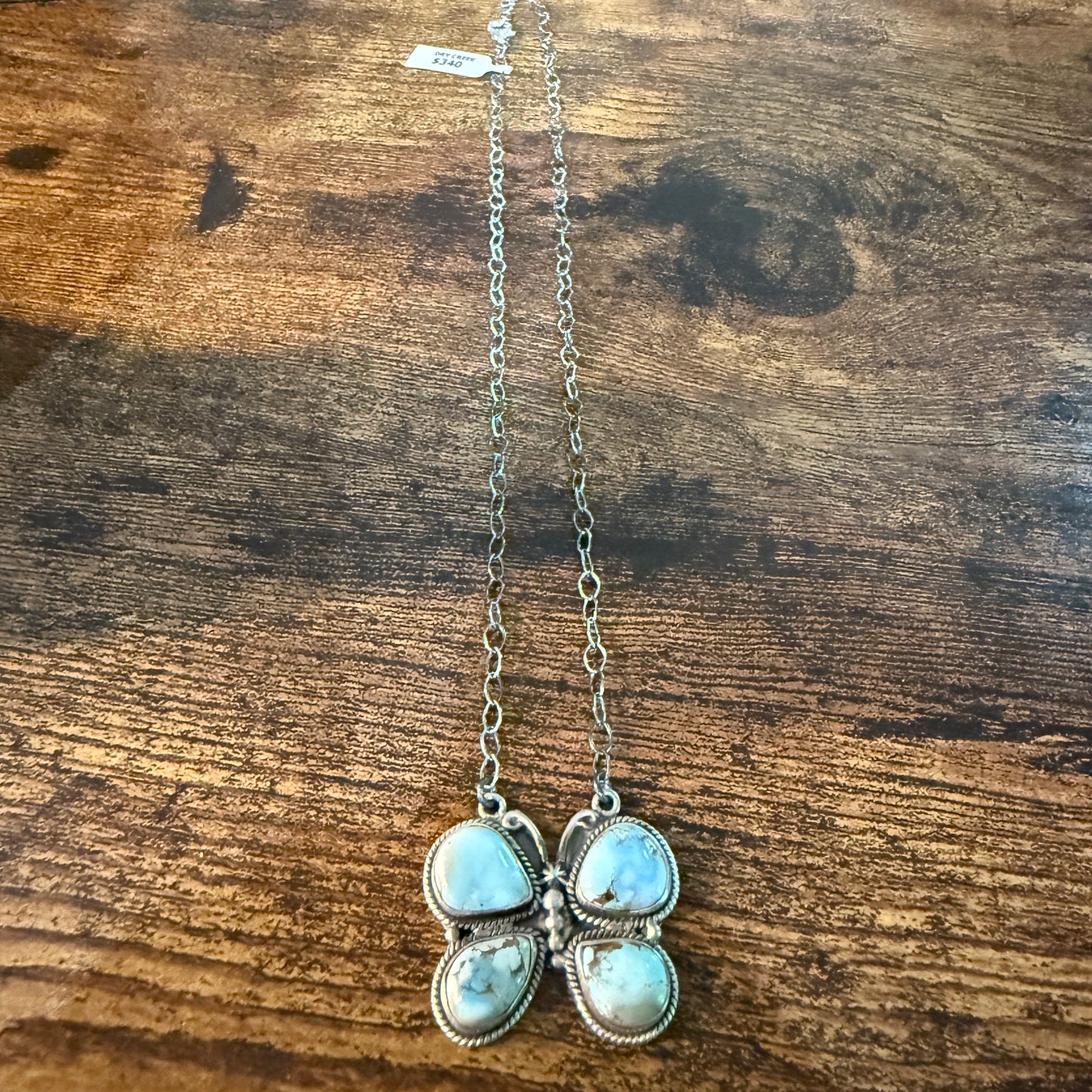 Dry Creek Turquoise Gemstone Butterfly Necklace Sterling Silver 18 Inch