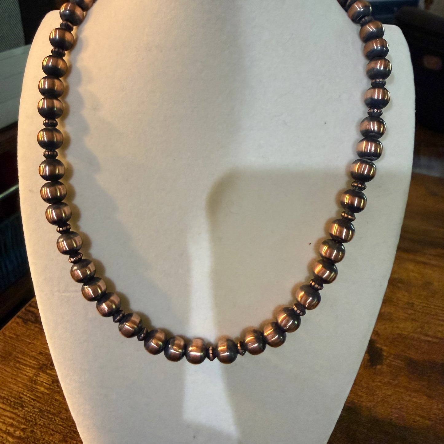 Genuine Heavy Copper Round 8mm Pearl Necklace 16 Inch