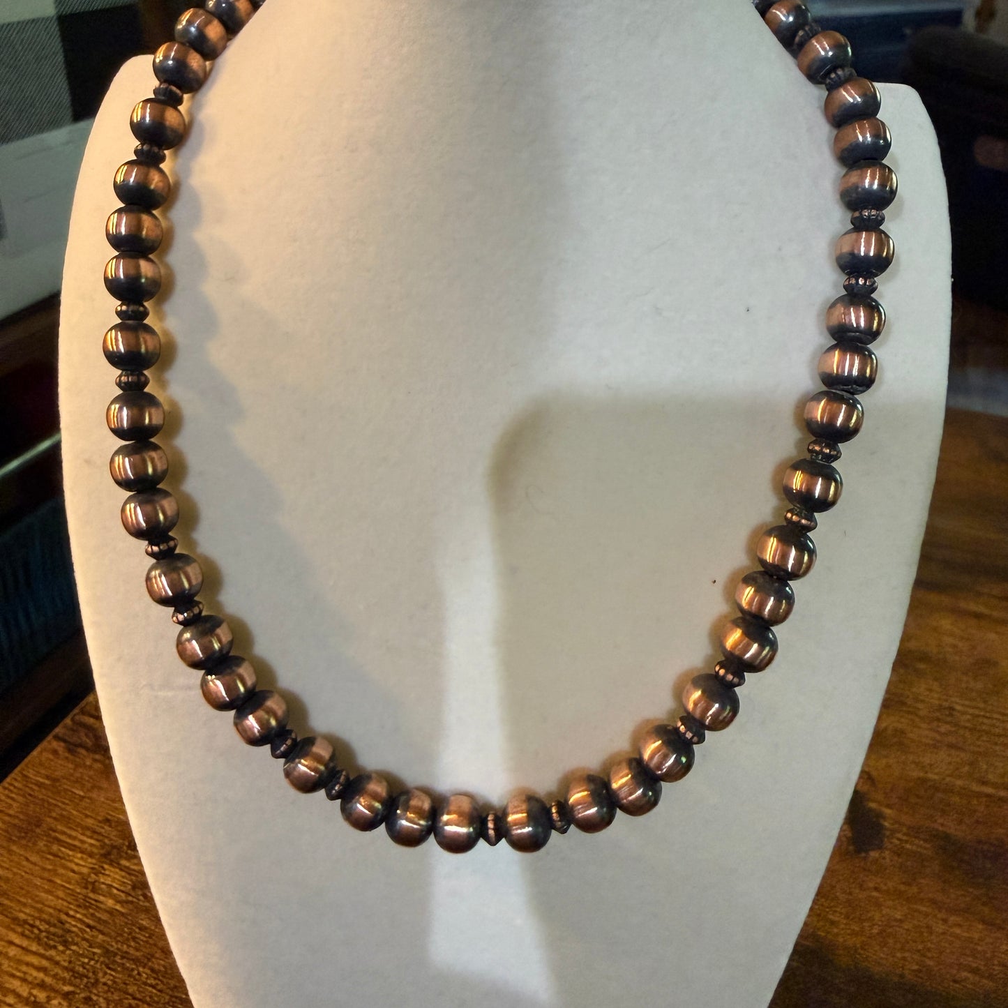 Genuine Heavy Copper Round 8mm Pearl Necklace 16 Inch