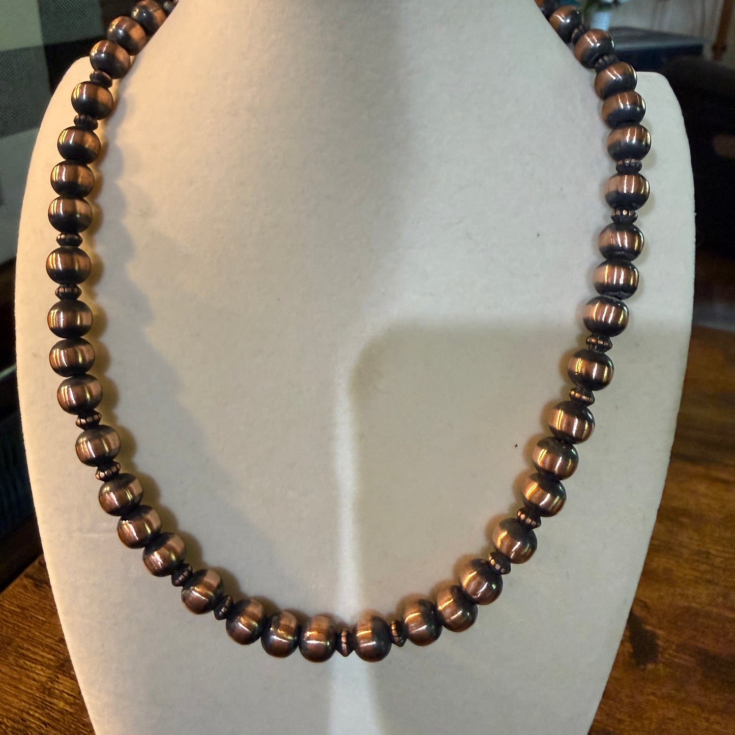 Genuine Heavy Copper Round 8mm Pearl Necklace 16 Inch