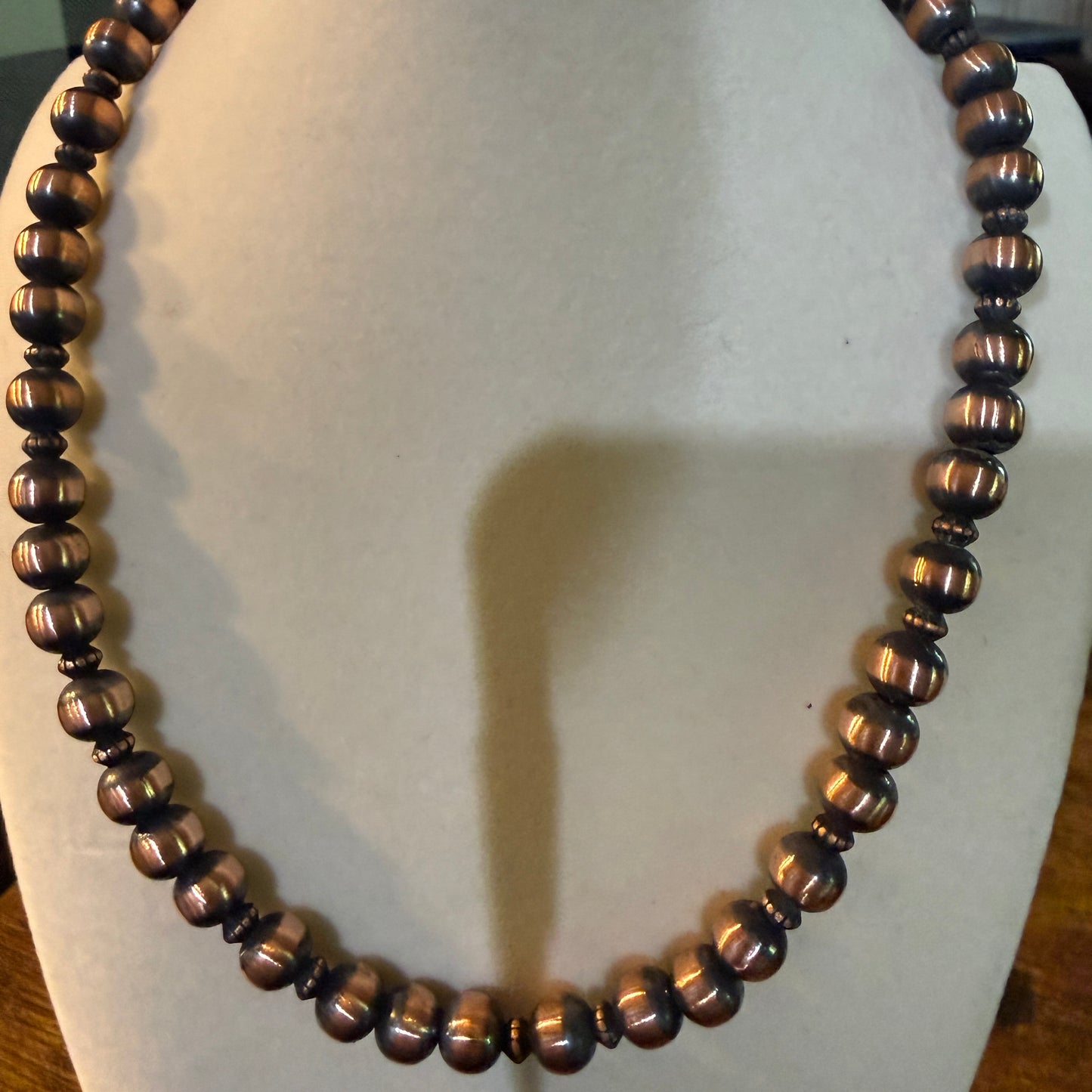 Genuine Heavy Copper Round 8mm Pearl Necklace 16 Inch