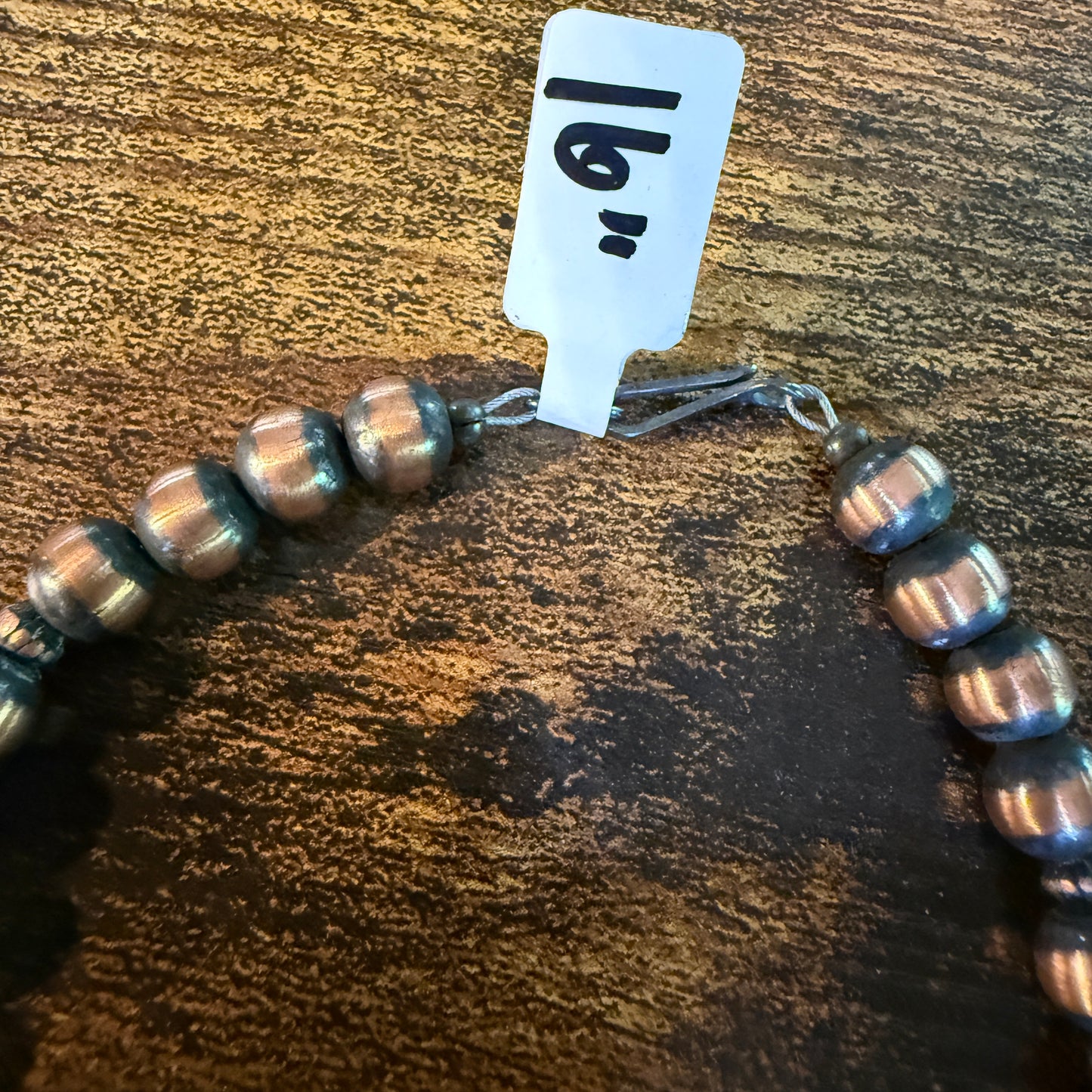 Genuine Heavy Copper Round 8mm Pearl Necklace 16 Inch