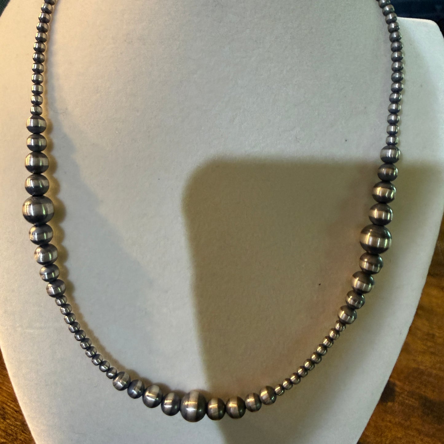 Handmade Navajo Style Graduated Pearl Necklace Sterling Silver 2mm to 6mm 16 Inch