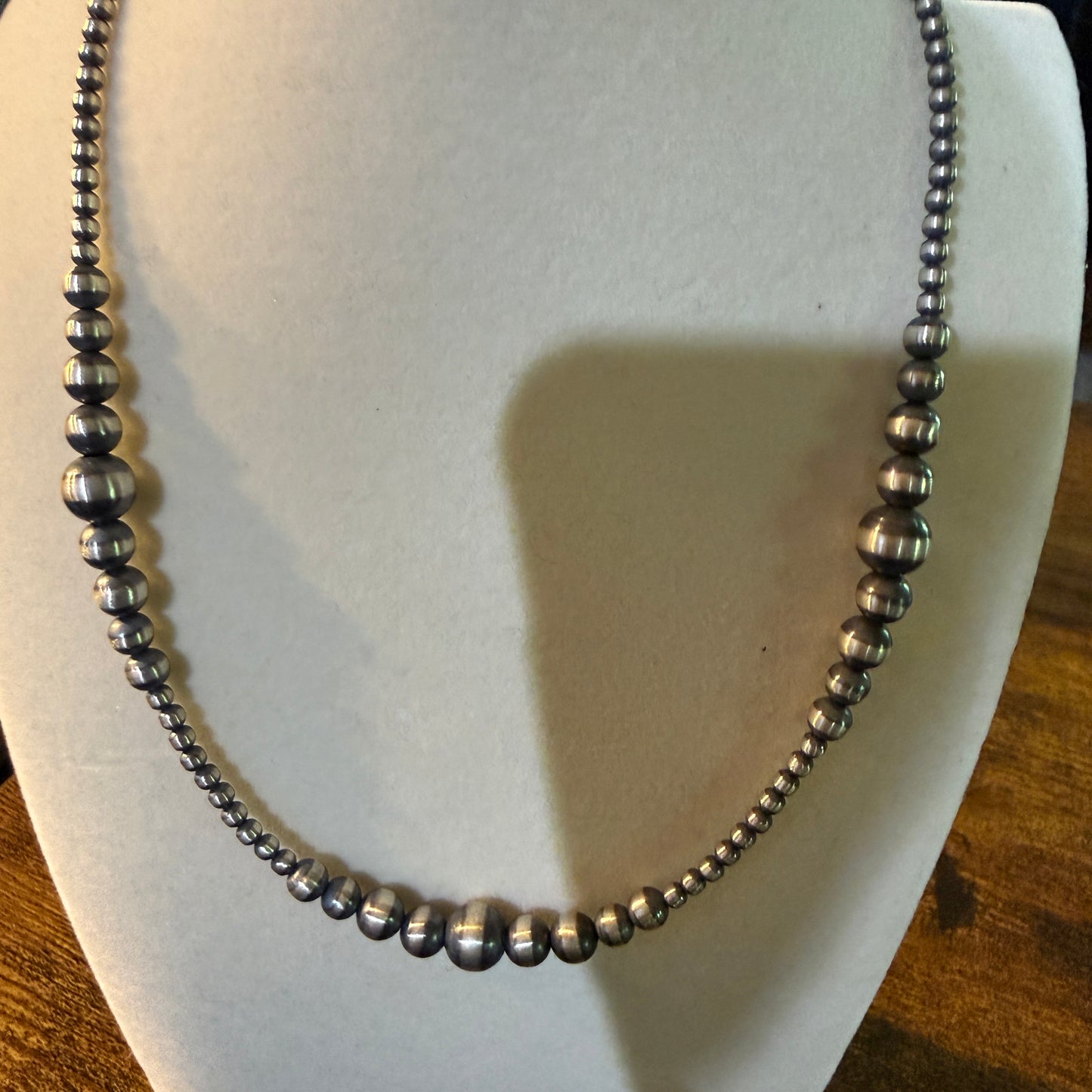 Handmade Navajo Style Graduated Pearl Necklace Sterling Silver 2mm to 6mm 16 Inch