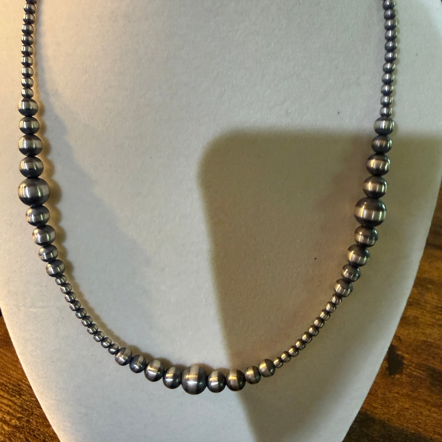 Handmade Navajo Style Graduated Pearl Necklace Sterling Silver 2mm to 6mm 16 Inch