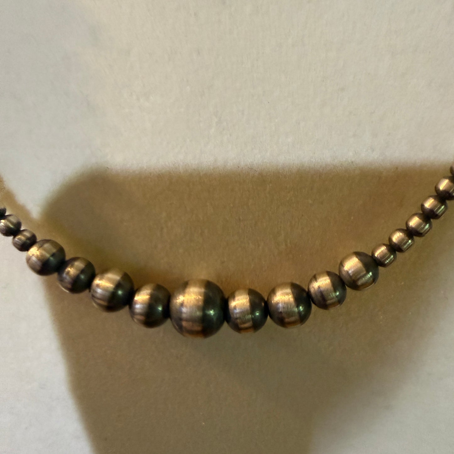 Handmade Navajo Style Graduated Pearl Necklace Sterling Silver 2mm to 6mm 16 Inch