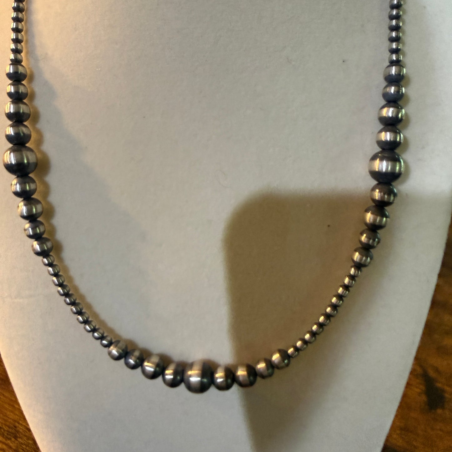 Handmade Navajo Style Graduated Pearl Necklace Sterling Silver 2mm to 6mm 16 Inch
