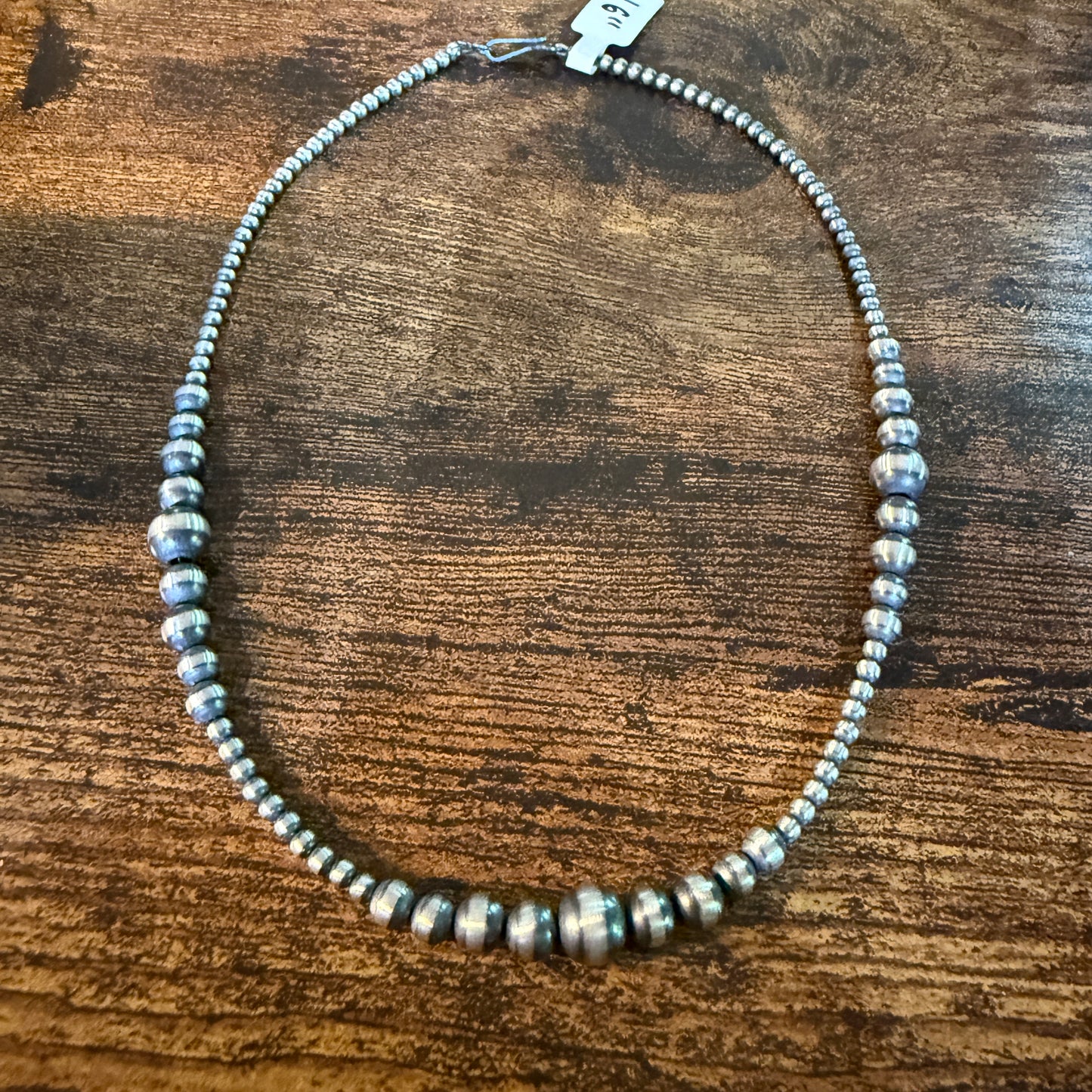 Handmade Navajo Style Graduated Pearl Necklace Sterling Silver 2mm to 6mm 16 Inch
