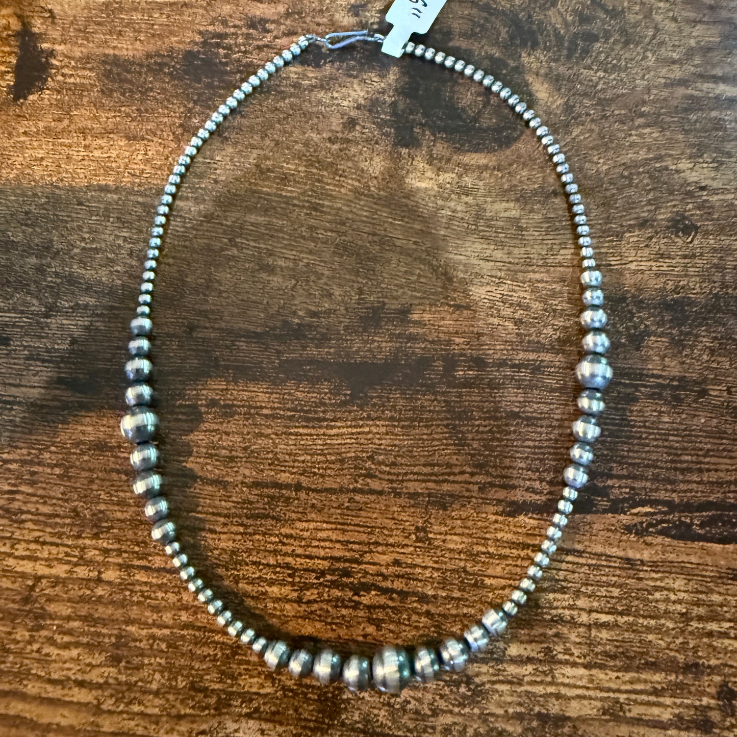 Handmade Navajo Style Graduated Pearl Necklace Sterling Silver 2mm to 6mm 16 Inch