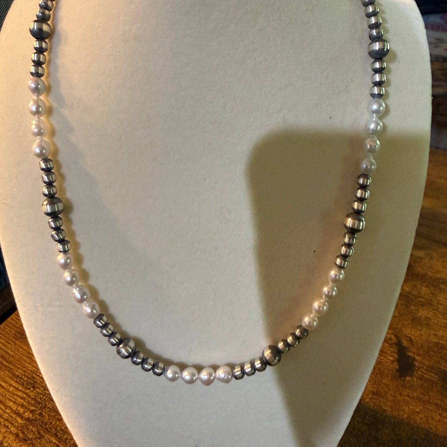 Genuine Freshwater Pearl And Sterling Silver Bead Necklace 16 Inch 2mm To 5mm