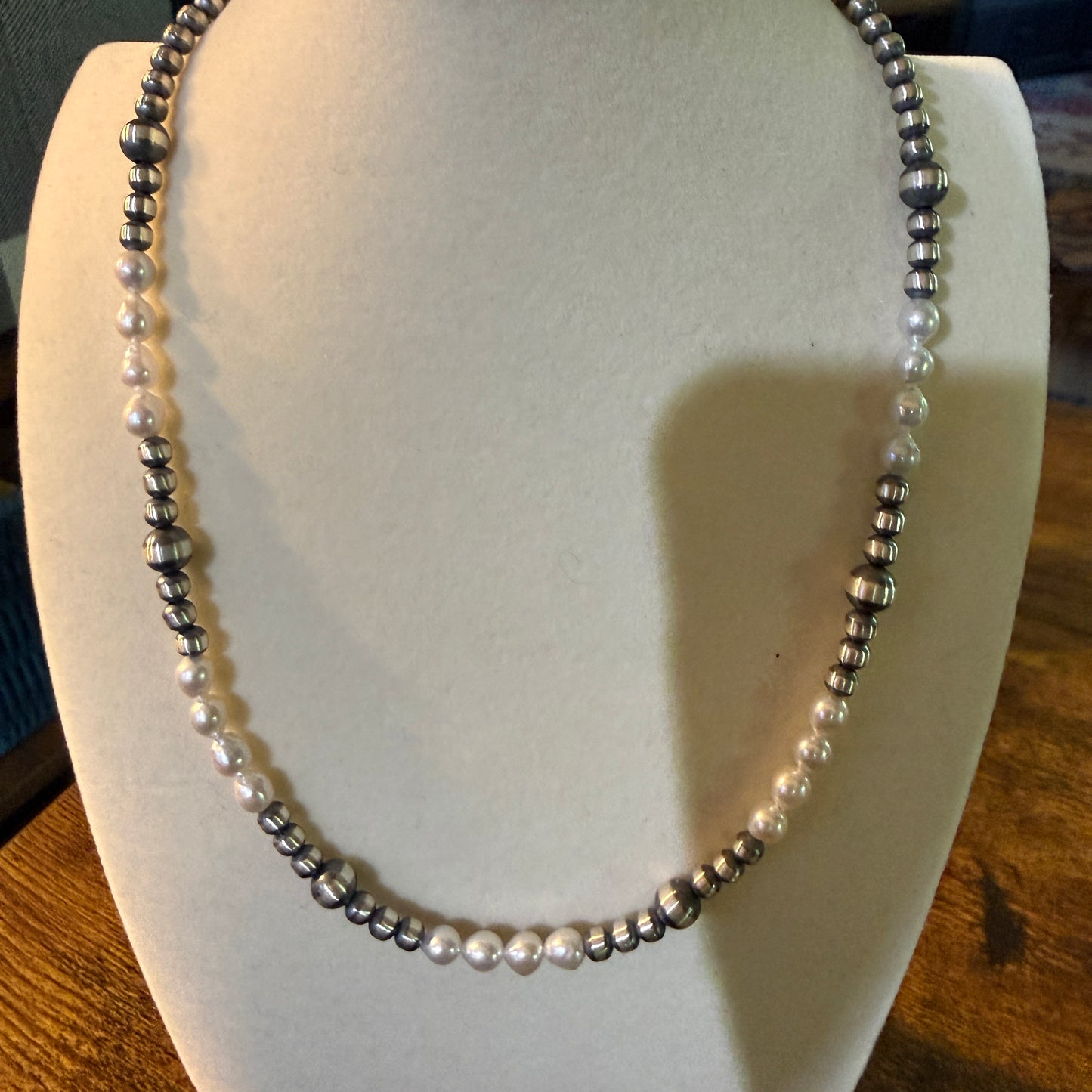 Genuine Freshwater Pearl And Sterling Silver Bead Necklace 16 Inch 2mm To 5mm