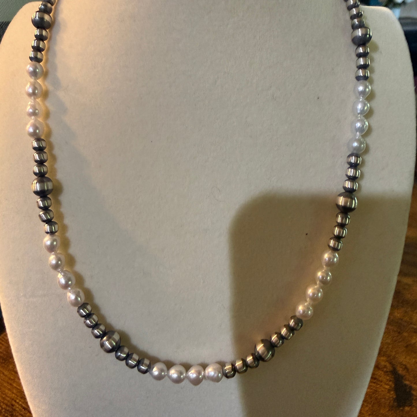Genuine Freshwater Pearl And Sterling Silver Bead Necklace 16 Inch 2mm To 5mm