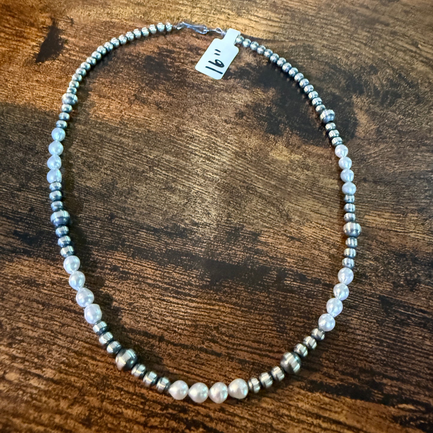 Genuine Freshwater Pearl And Sterling Silver Bead Necklace 16 Inch 2mm To 5mm