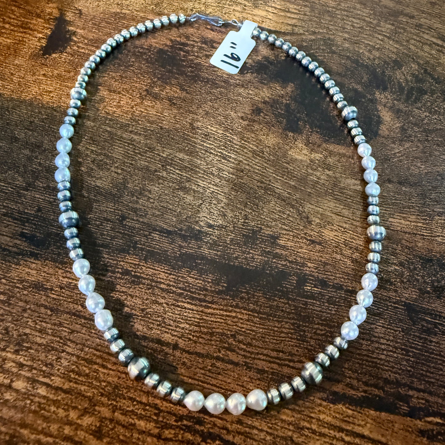 Genuine Freshwater Pearl And Sterling Silver Bead Necklace 16 Inch 2mm To 5mm