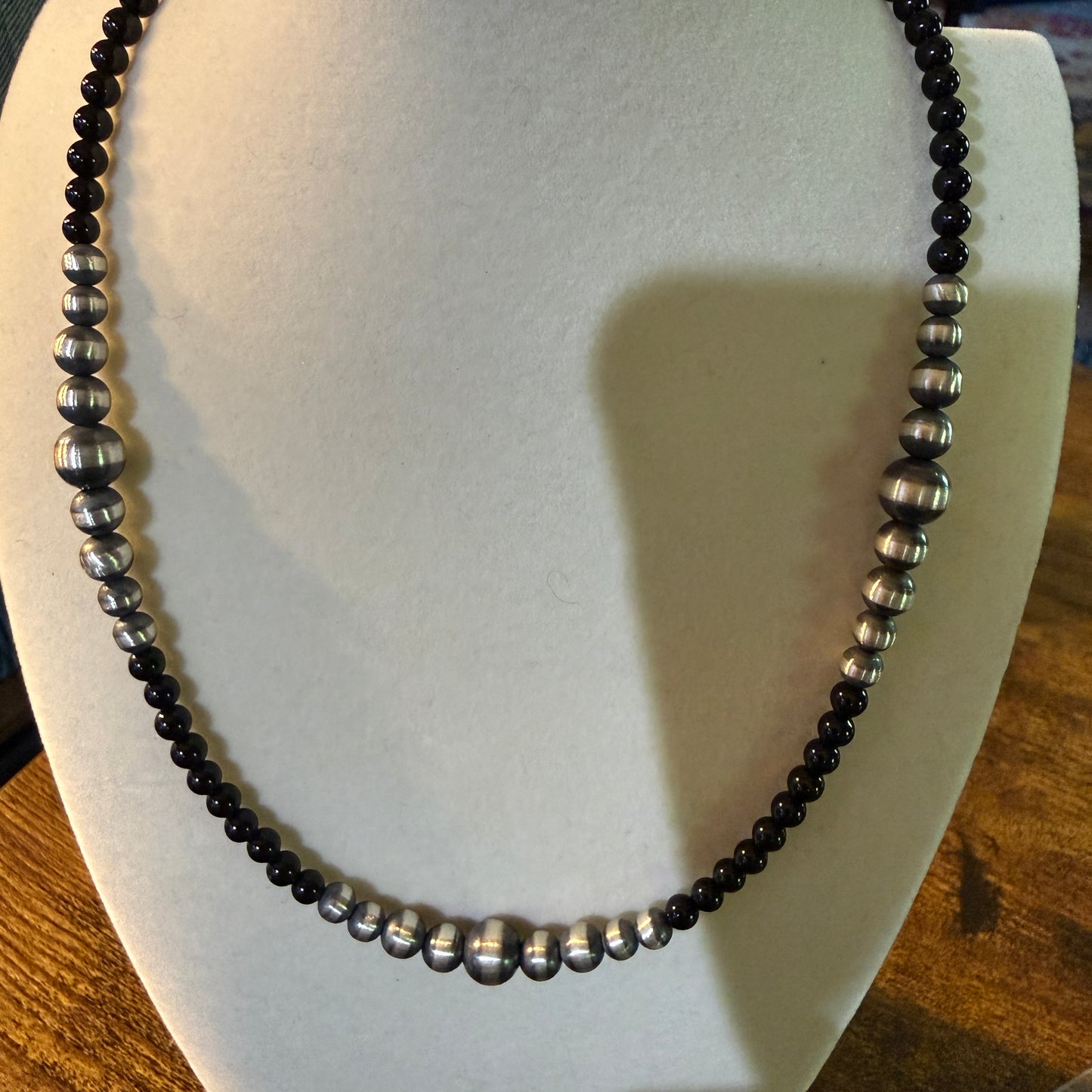 Handmade Sterling Silver Black Onyx Graduated Pearl Necklace 16 Inch 3mm to 6mm