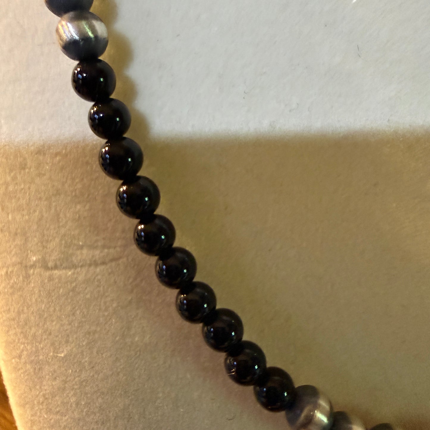 Handmade Sterling Silver Black Onyx Graduated Pearl Necklace 16 Inch 3mm to 6mm