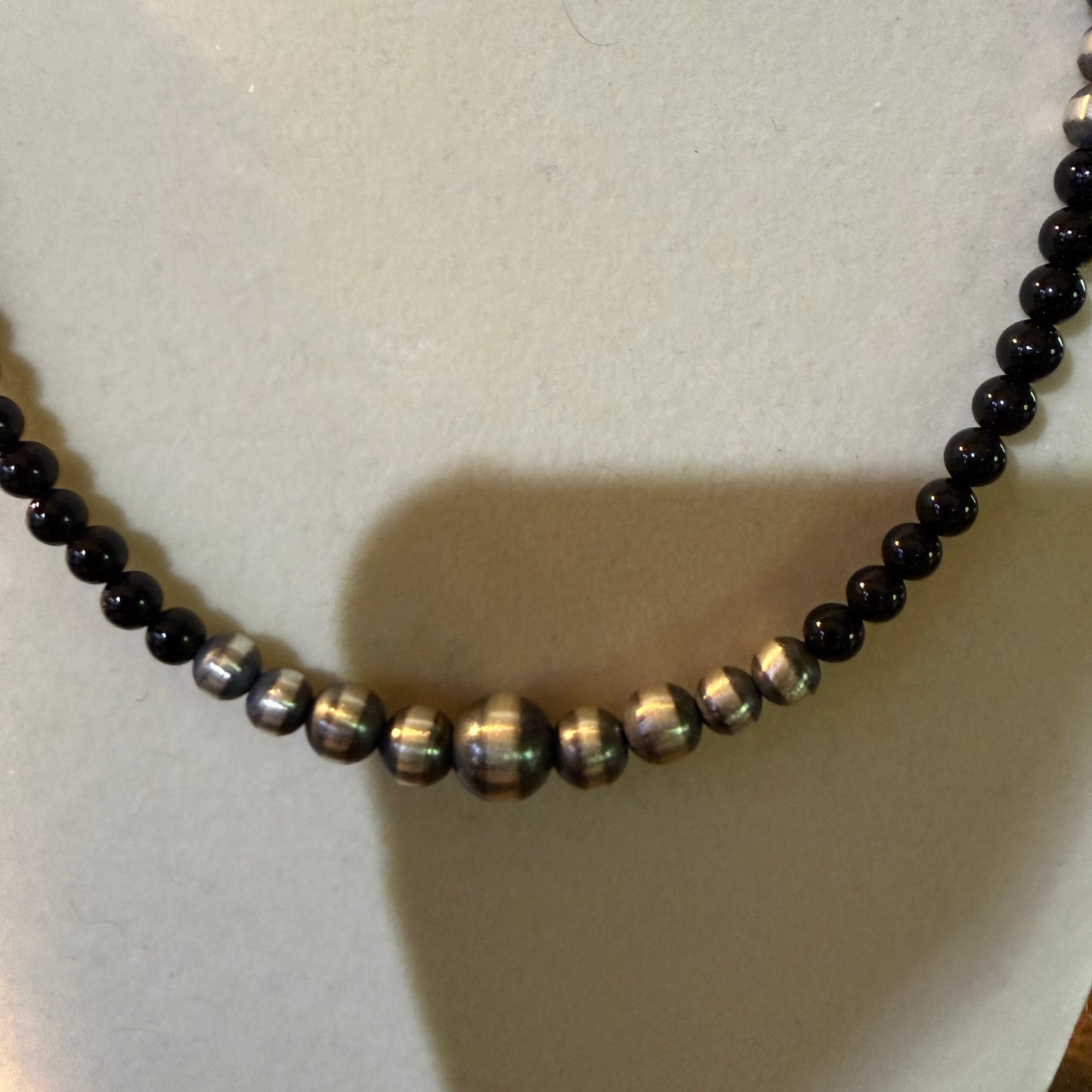 Handmade Sterling Silver Black Onyx Graduated Pearl Necklace 16 Inch 3mm to 6mm