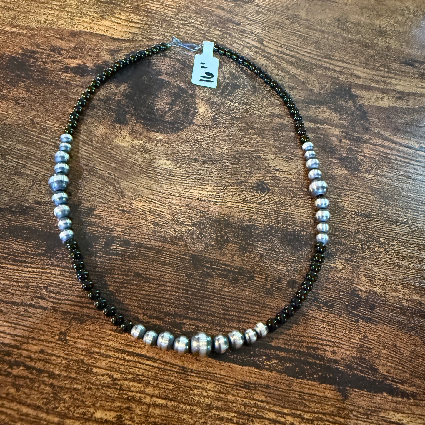 Handmade Sterling Silver Black Onyx Graduated Pearl Necklace 16 Inch 3mm to 6mm