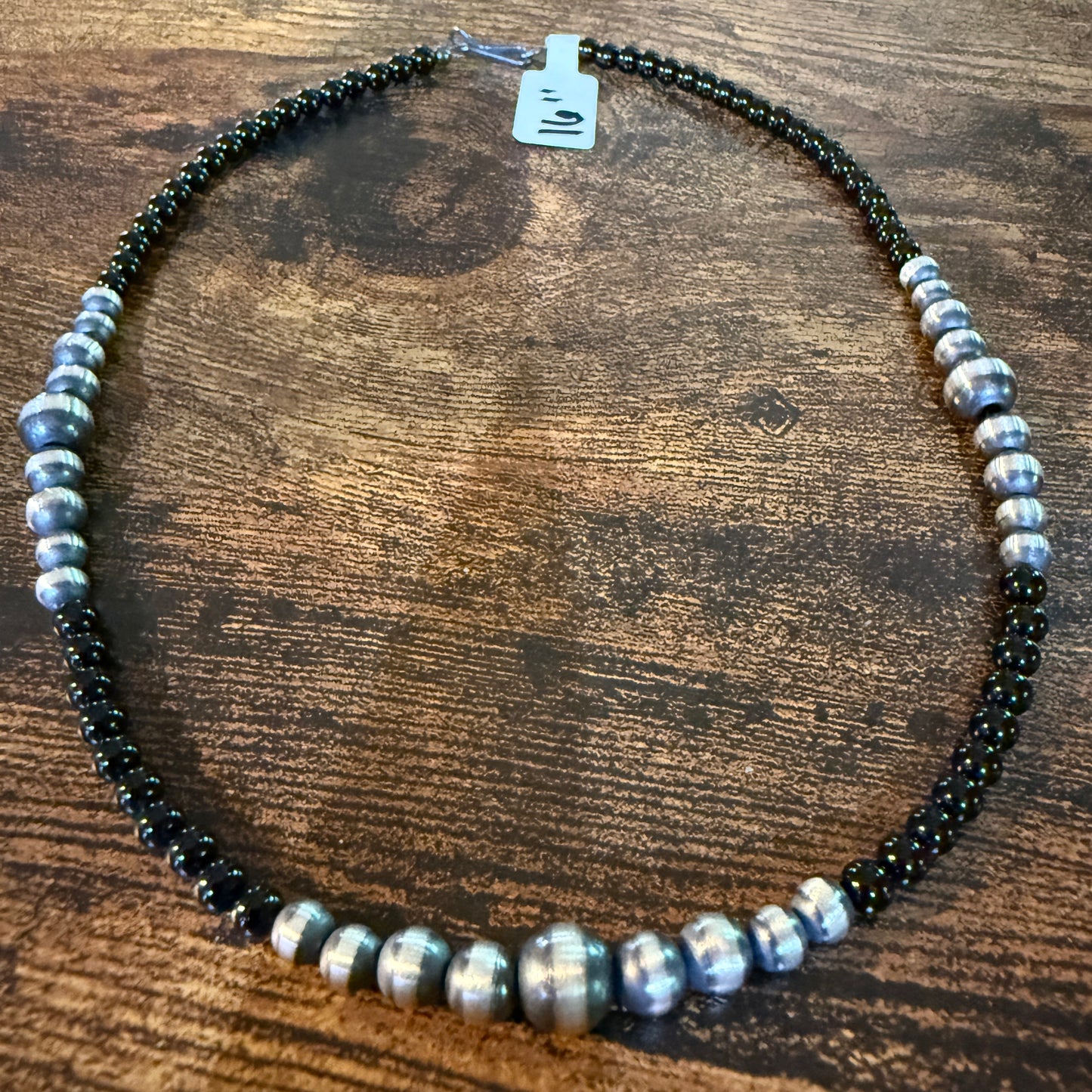 Handmade Sterling Silver Black Onyx Graduated Pearl Necklace 16 Inch 3mm to 6mm