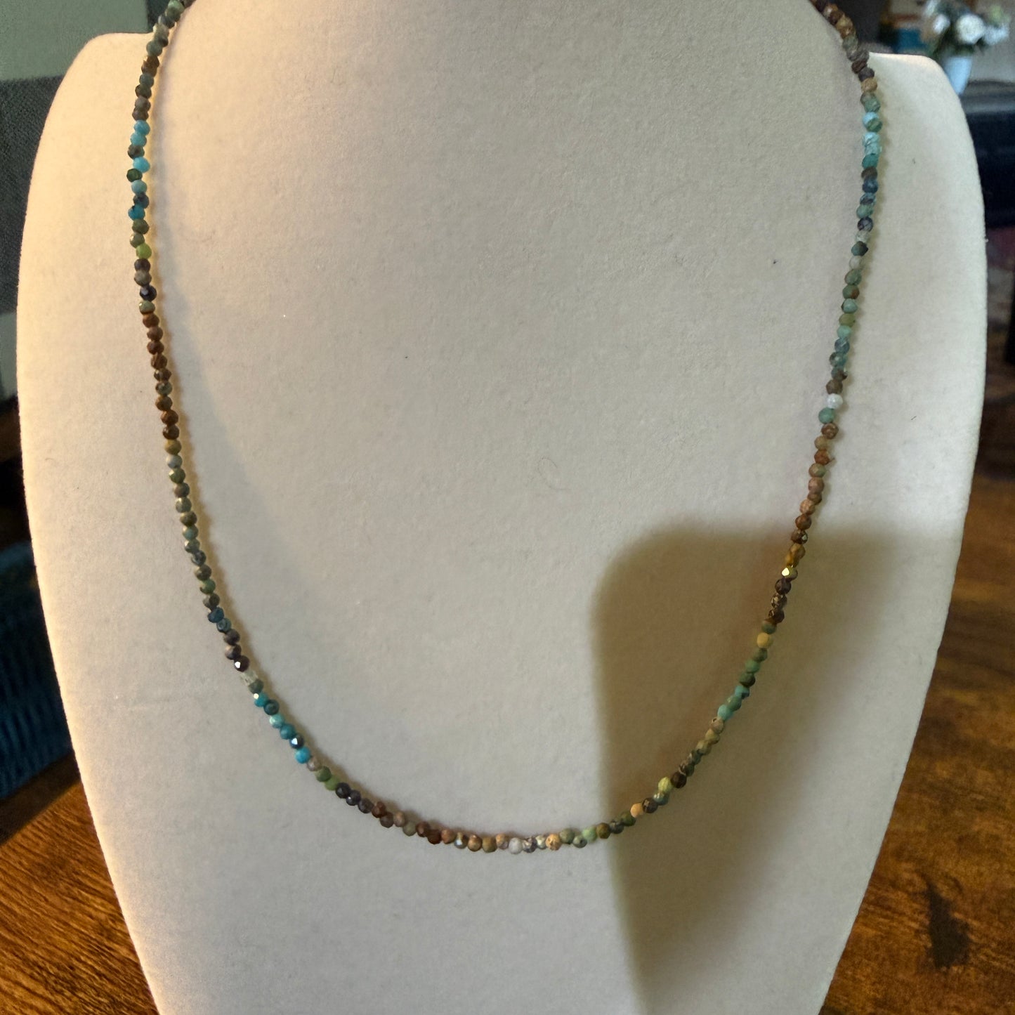 Kingman Turquoise Seed Bead Necklace 16 Inch Handmade Jewelry