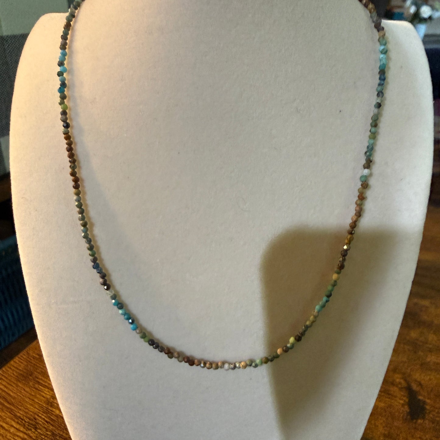 Kingman Turquoise Seed Bead Necklace 16 Inch Handmade Jewelry
