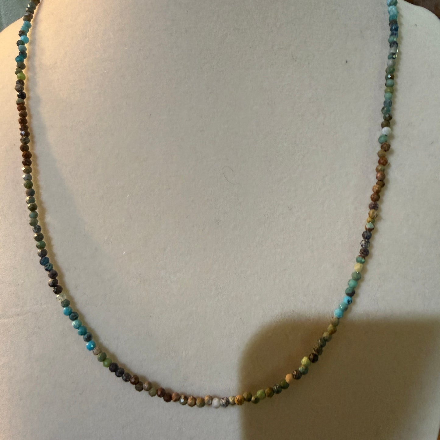Kingman Turquoise Seed Bead Necklace 16 Inch Handmade Jewelry