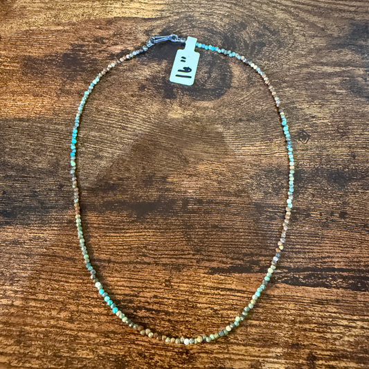 Kingman Turquoise Seed Bead Necklace 16 Inch Handmade Jewelry Wild West Boho