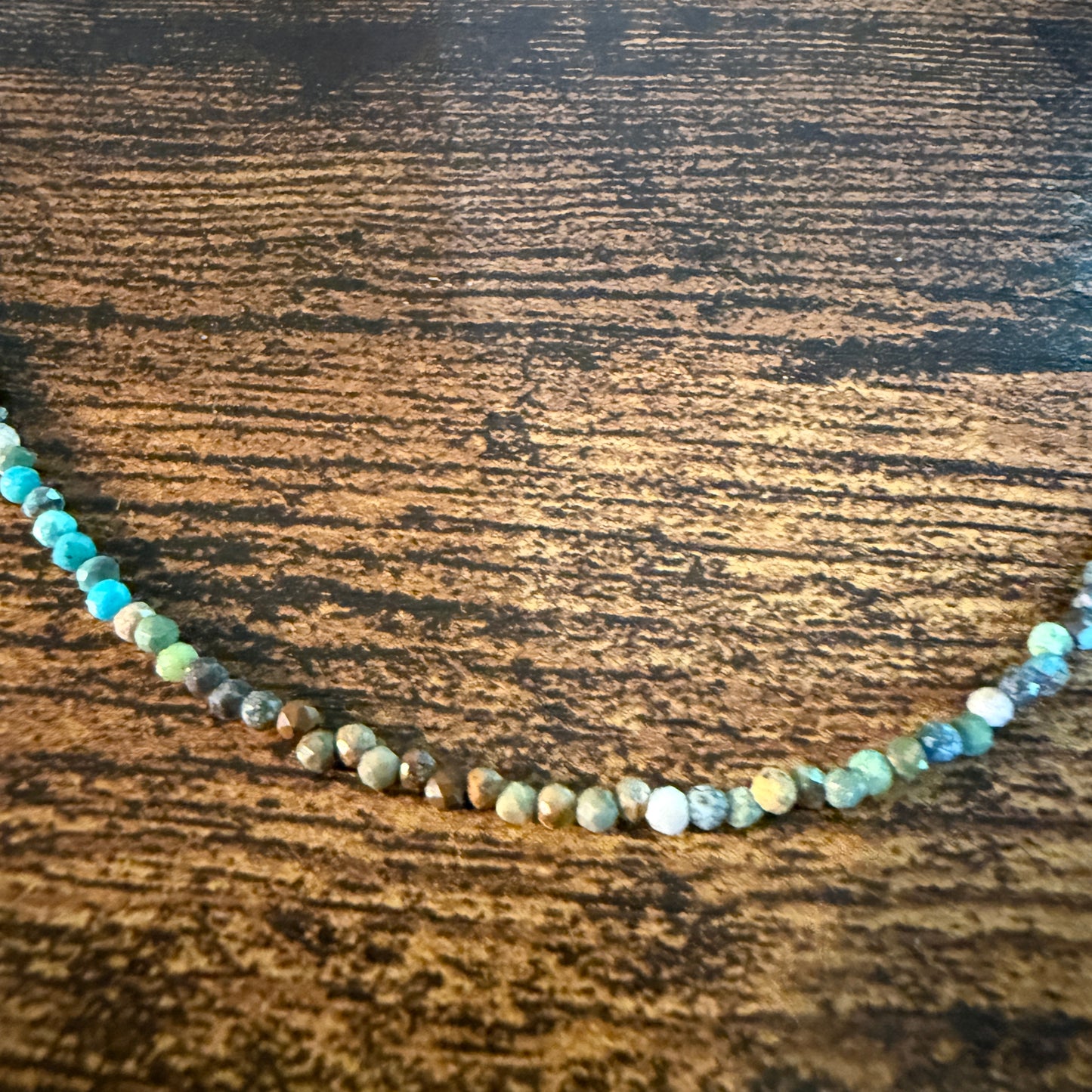 Kingman Turquoise Seed Bead Necklace 16 Inch Handmade Jewelry