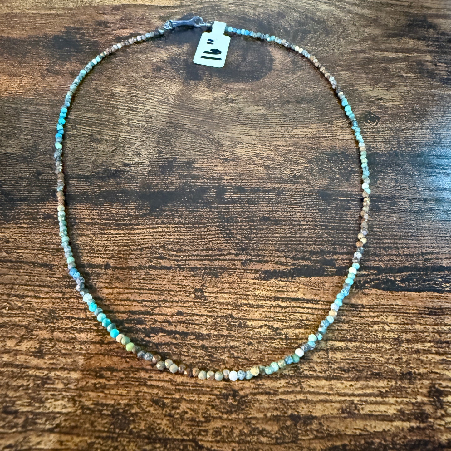 Kingman Turquoise Seed Bead Necklace 16 Inch Handmade Jewelry