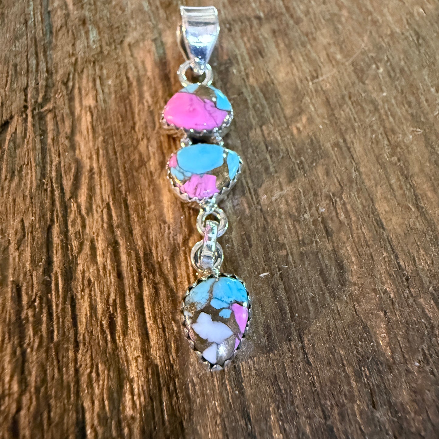 Cotton Candy Turquoise Dahlia Gemstone Pendant Sterling Silver