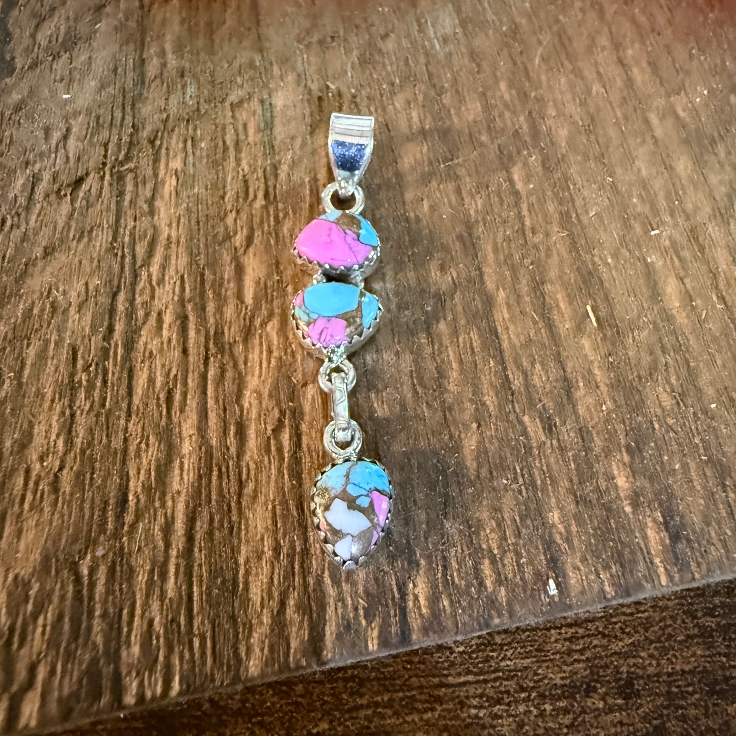 Cotton Candy Turquoise Dahlia Gemstone Pendant Sterling Silver