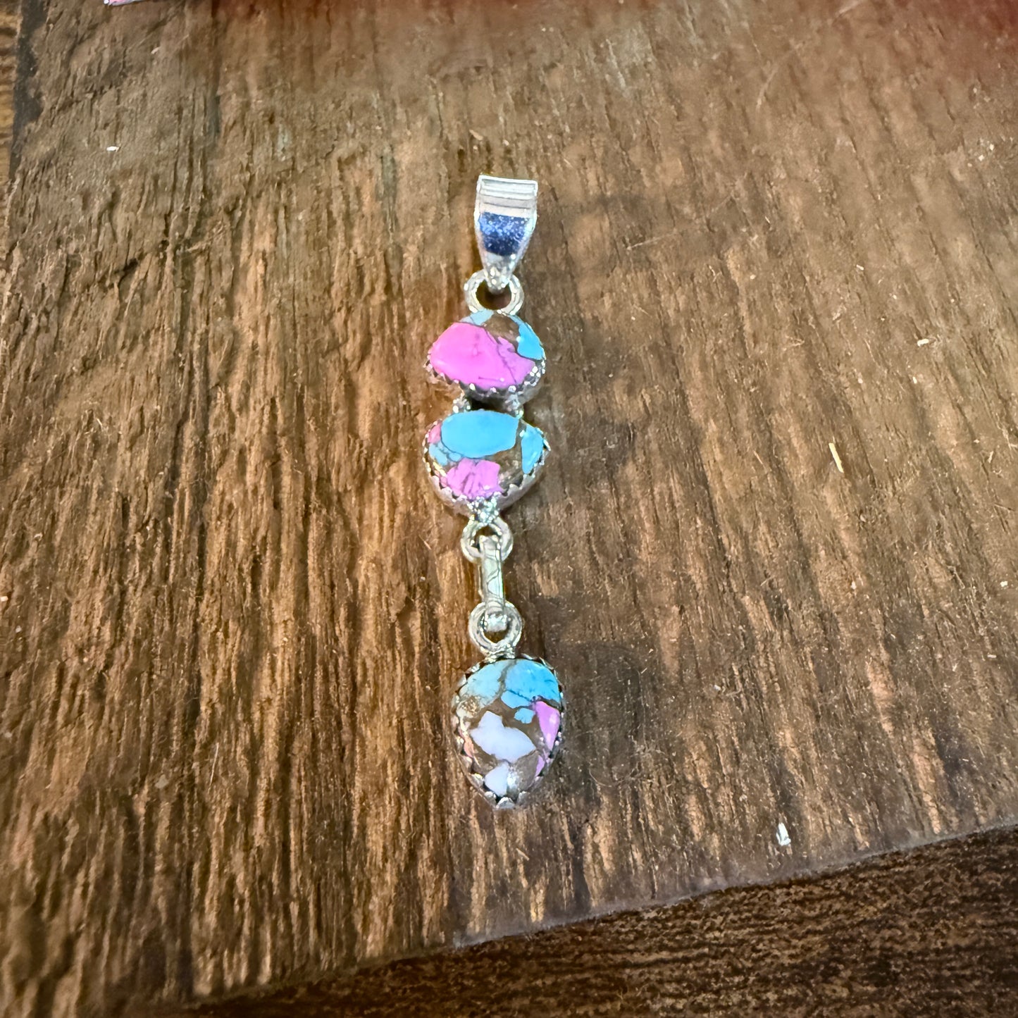 Cotton Candy Turquoise Dahlia Gemstone Pendant Sterling Silver